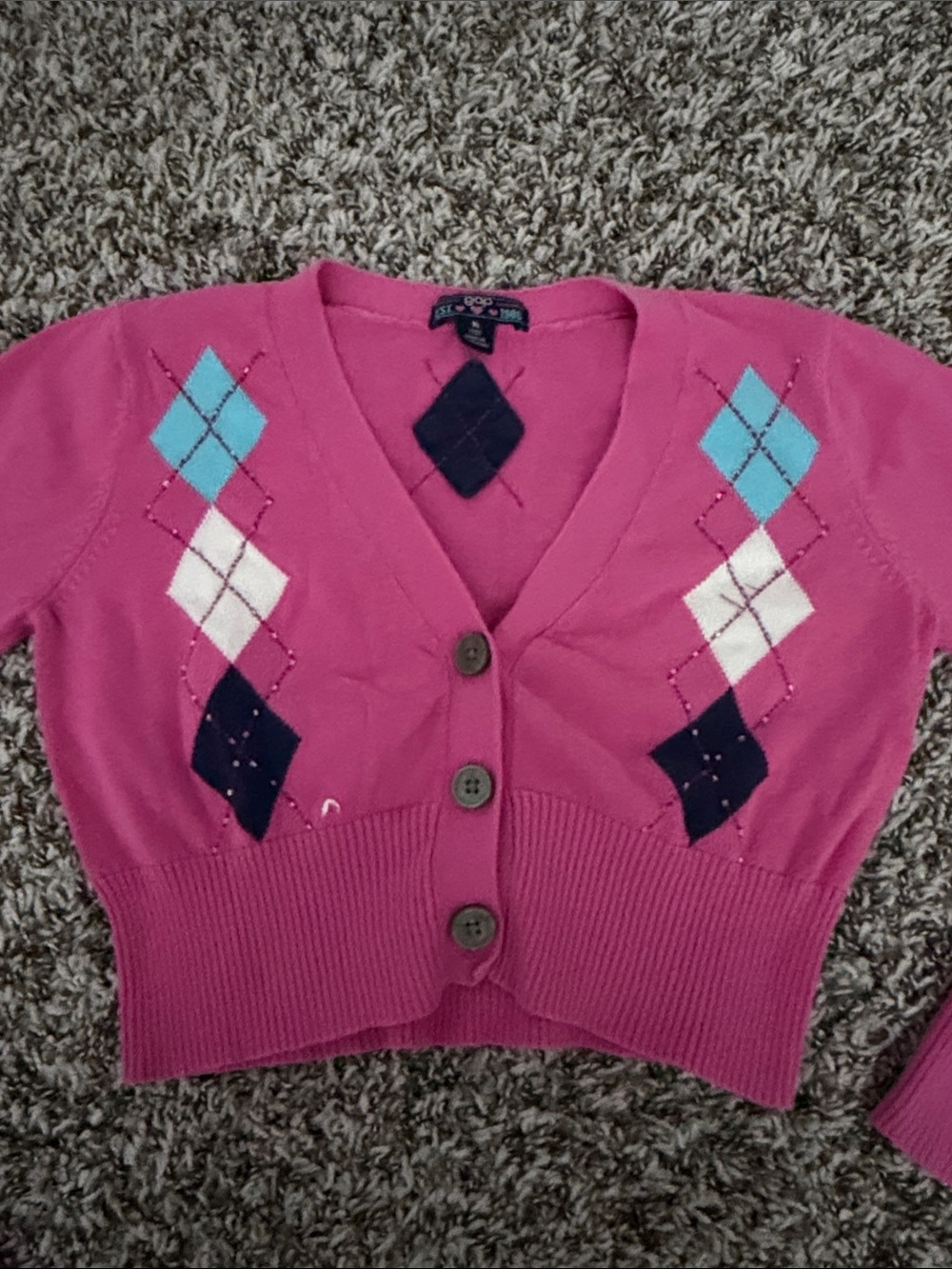 GAP GIRL's Argyle Short Cardigan Pink Sweater - Picture 3 of 4